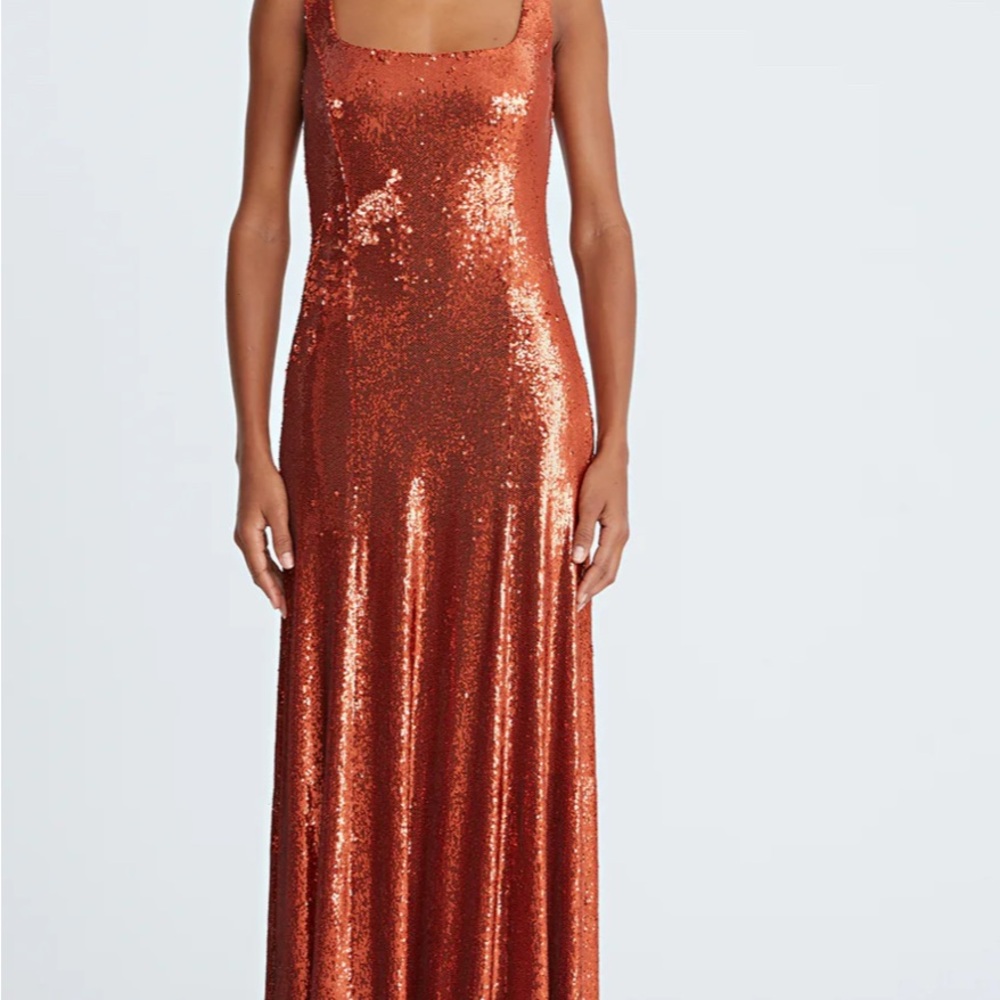 H by Halston Gold Sequin Maxi Gown Square Neck Sleeveless